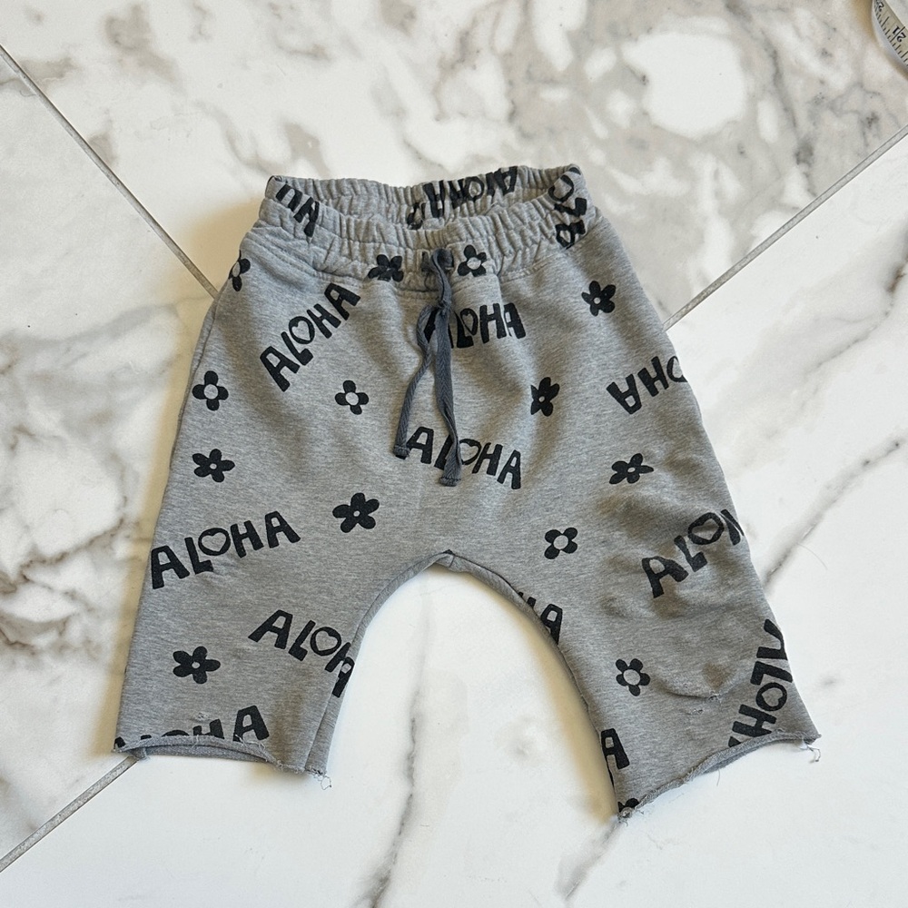 Little Chiefs of Hawaii Aloha Print Kids Jogger shorts in Gray